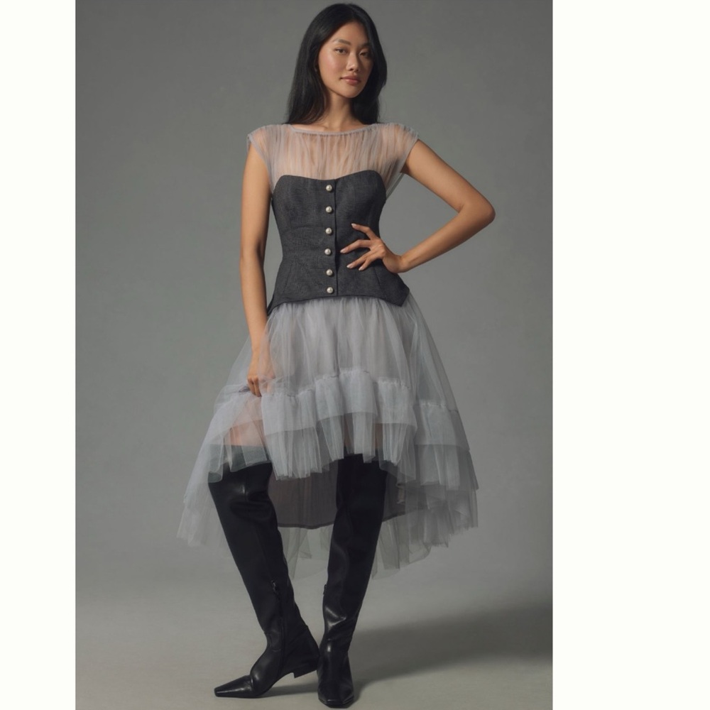 Anthropologie Gray and Black Midi Dress